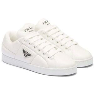 Prada white puffer, black triangle logo sneakers size 40 excellent condition.